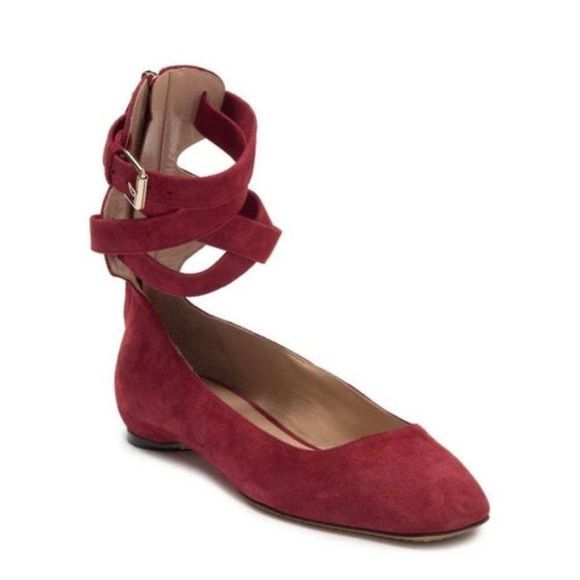 Red Suede Ankle Wrap Ballet Rubino 39 Flats - Picture 1 of 12